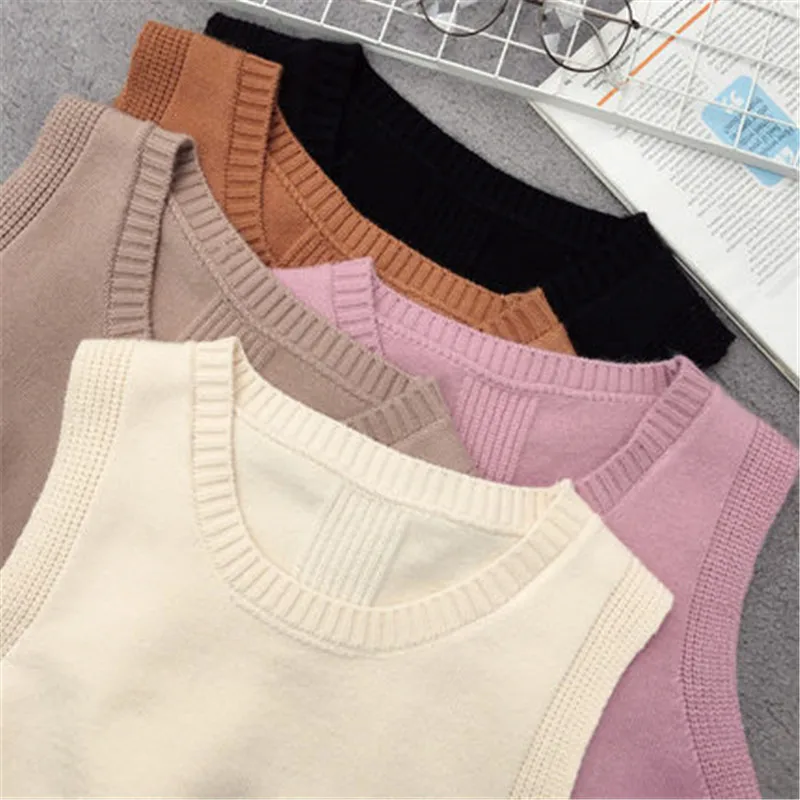 

2021 New Spring Autumn Wool Sweater Vest Women Sleeveless O-Neck Knitted Vest Female casual tank tops pullover oversize Girls