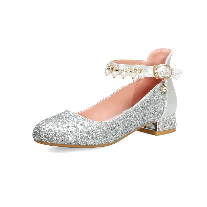 

ISSIENA 2021 Girls' Leather Shoes Princess Children Shoes Round-Toe Soft-Sole Big girls High Heel Princess Crystal Shoes Size 28