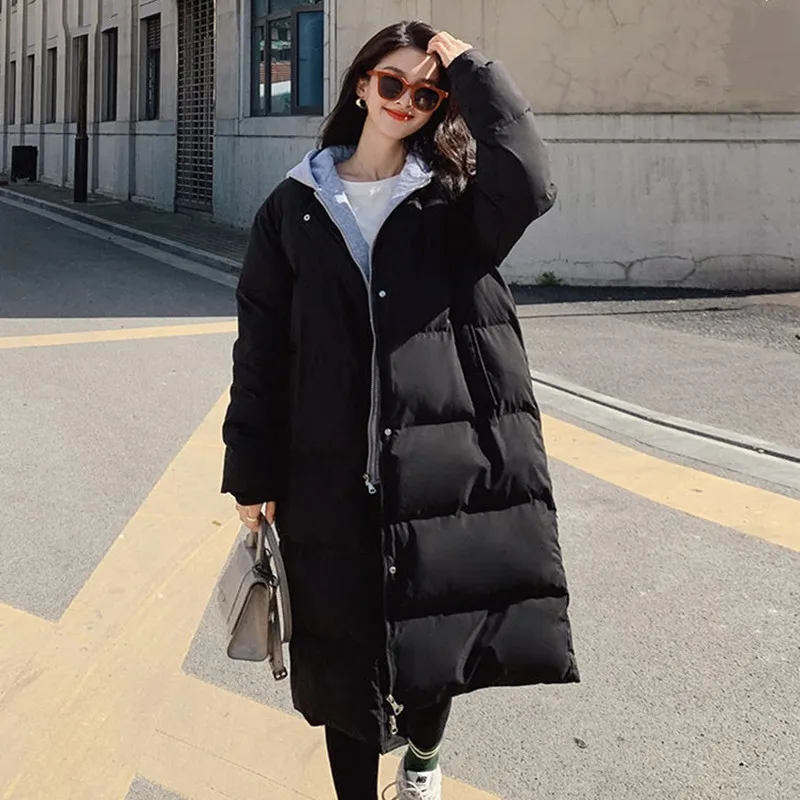 

Новое модное пуховое пальто из хлопка, женские парки, мягкая свободная зимняя куртка с капюшоном, женская одежда, теплые однотонные плотные ...