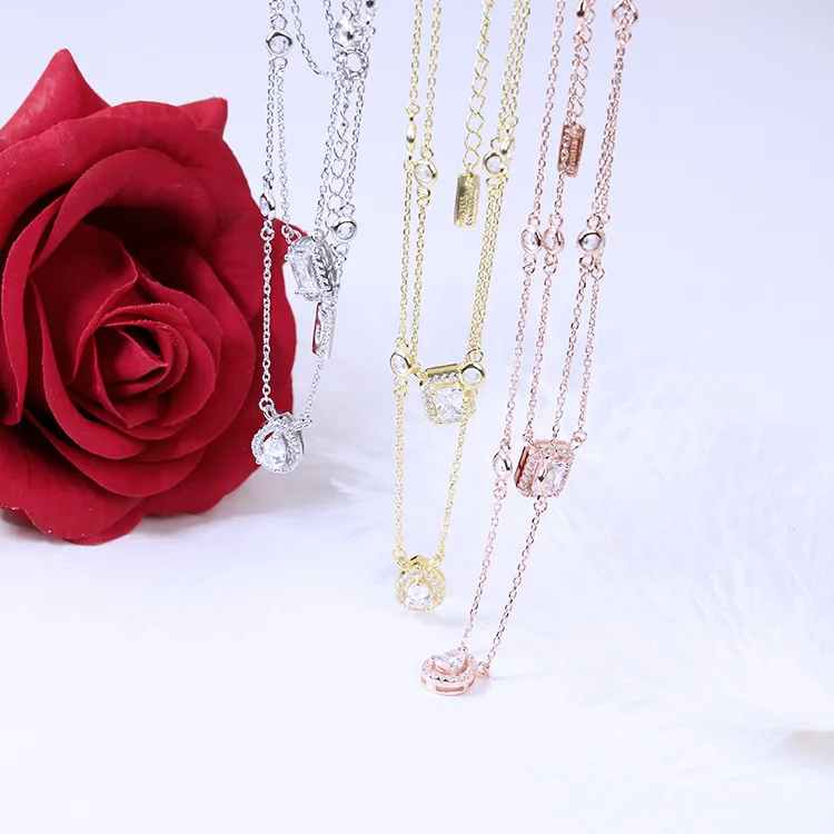 Hot brand 925 Sterling Silver Zircon square stone Necklace For Women With logo tag France drop water | Украшения и аксессуары
