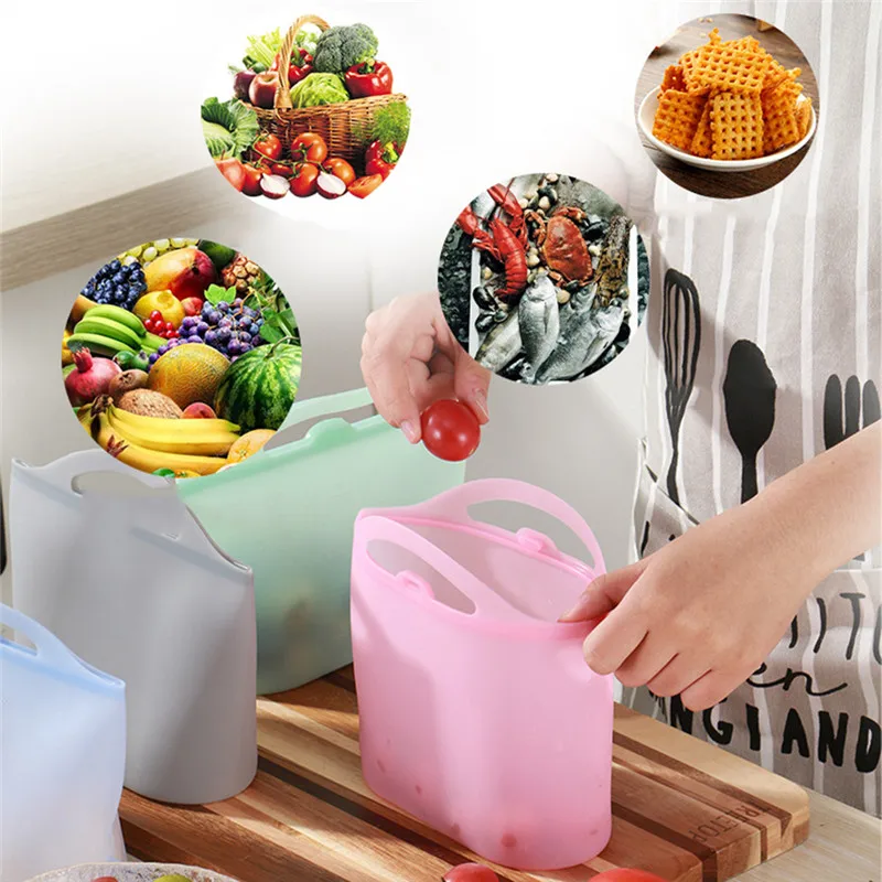 

1 Pcs Silicone Food Storage Bag Reusable Freezer Bag Leakproof Top Zip Lock Bags Kitchen Organizer Fresh-keeping Bag
