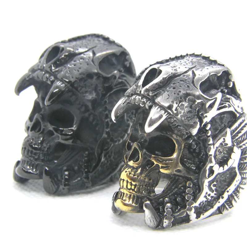 Мужское кольцо из нержавеющей стали 316L с изображением Ягуара воина черепа Размер