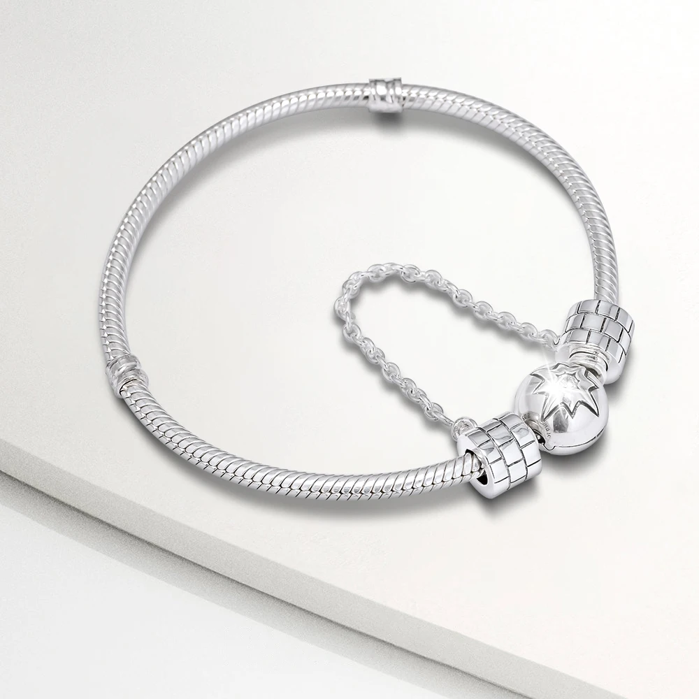 Женская абстрактная цепочка из серебра 925 пробы с бусинами