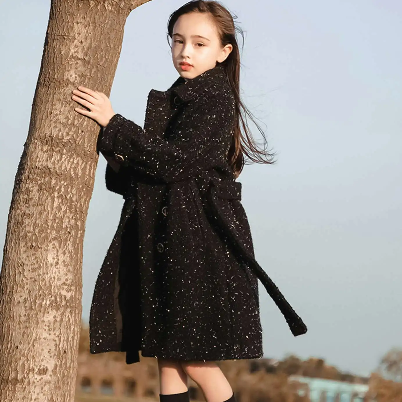 

2021 Girls Plus Velvet Thick Elegant Fashion Casual Black Highlight Lamb Woolen Coat