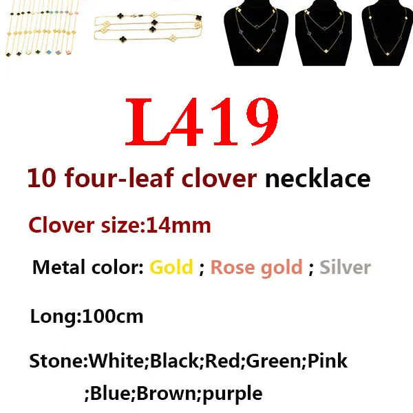 

L419 Four Leaf Clover Long Necklace 10 Flower Fashion Classic Inlaid Stone Shape Single Flower Romantic Style Gift For