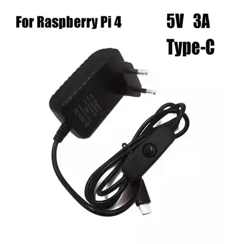 Адаптер питания для Raspberry Pi 4, 5 В, 3 А, С переключателем включения/выключения, зарядное устройство для Raspberry Pi 4, Модель B