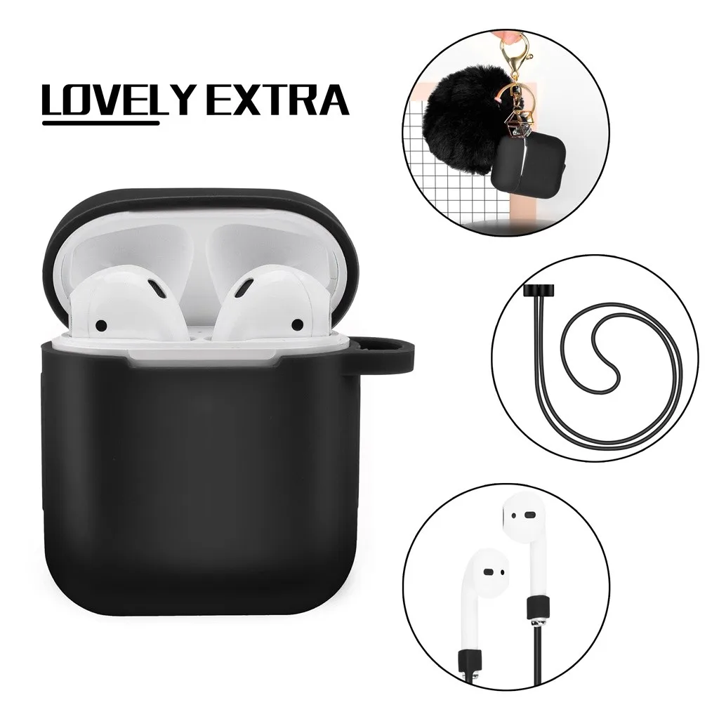 HIPERDEAL беспроводные наушники-вкладыши, стерео наушники для Airpods 2 и 1 зарядный чехол, силиконовый чехол и брелок с помпоном