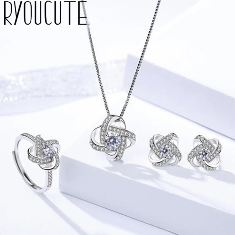 Женский Свадебный комплект из колье и серёг серебристого цвета|Ювелирные наборы|