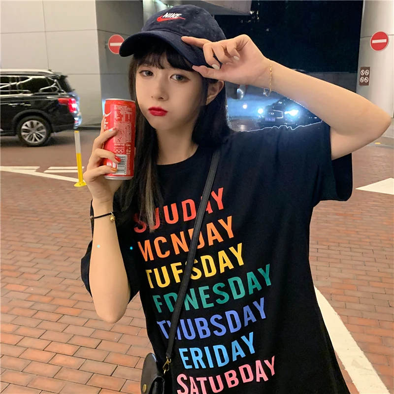 

Hong Kong Style European and American Retro Fashion Brand Short Sleeve T-shirt Women's Loose Korean Style Ins Harajuku Style
