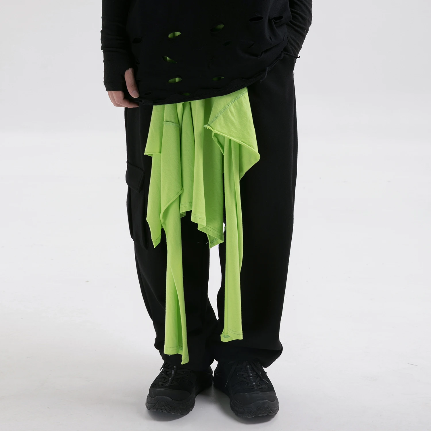 Мужские Широкие брюки в стиле пэчворк с имитацией двух предметов Харадзюку