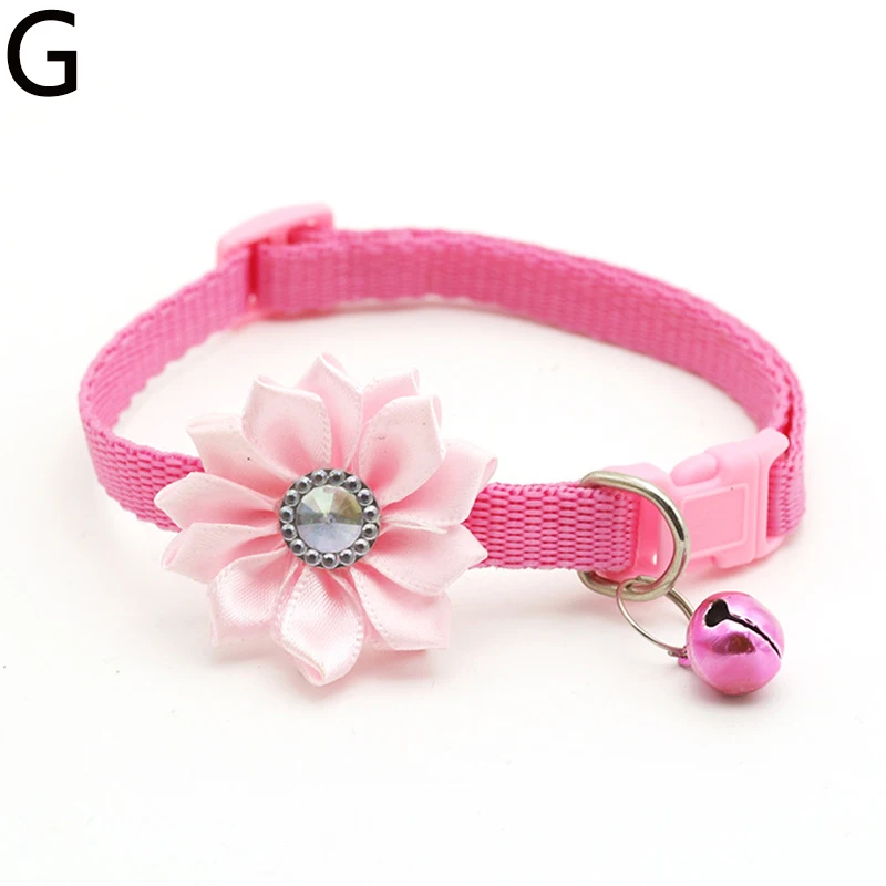 Pet Cat Collar With Bell Adjustable Flower Crystal Dog Easy Wear Buckle Lovely Pets Decor Accessories Dogs Cats Necklace | Дом и сад