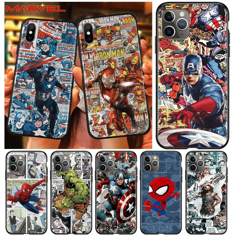 

Spiderman captain america for Apple iPhone 12 Pro Max Mini 11 Pro XS Max X XR 6S 6 7 8 Plus 5S SE2020 Soft Black Phone Case
