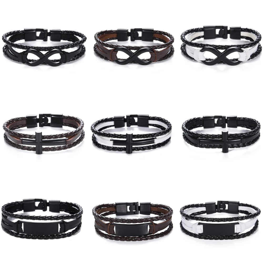 Мужские браслеты в стиле панк черный коричневый трехслойный Повседневный