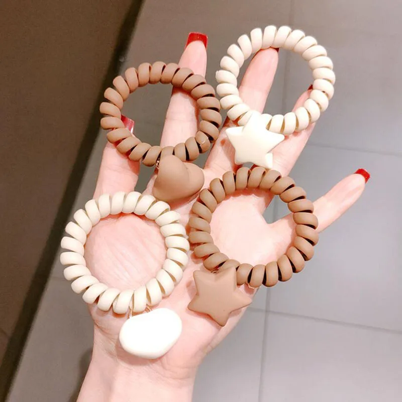 

New Fashion Matt Solid Color Telephone Wire Elastic Hair Band Love Star Spiral Cord Rubber Band Hair Tie Stretch Head Band Gum