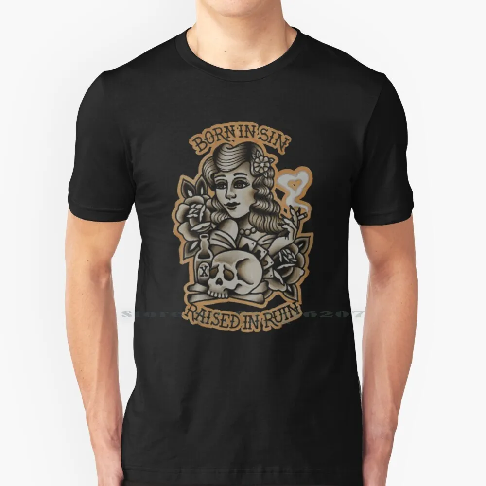 Винтажная футболка с тату рисунком Born In Sin' 100% чистый хлопок старая школа