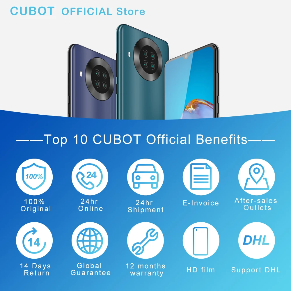 Cubot Note 20 Smartphone Rear Quad Camera NFC Google Android 10 6.5 Inch 4200mAh Dual SIM Card Telephone 4G LTE 3GB+64GB Celular