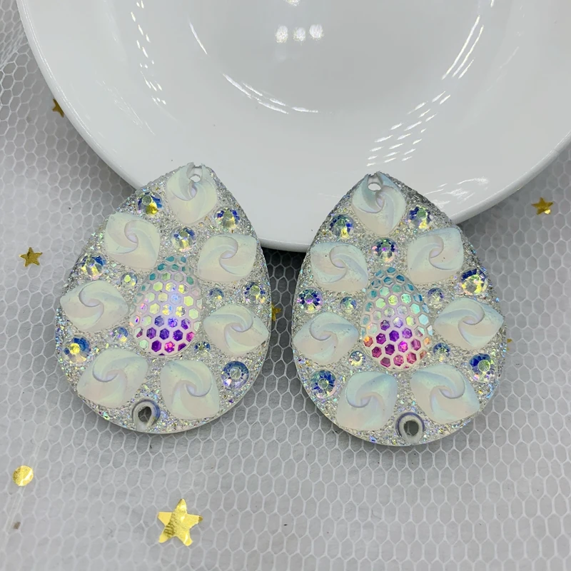 

30*40mm turtle stripes Drop Flatback Sew On Rhinestones for DIY Jewelry Accessories AB Color 18pieces/lot