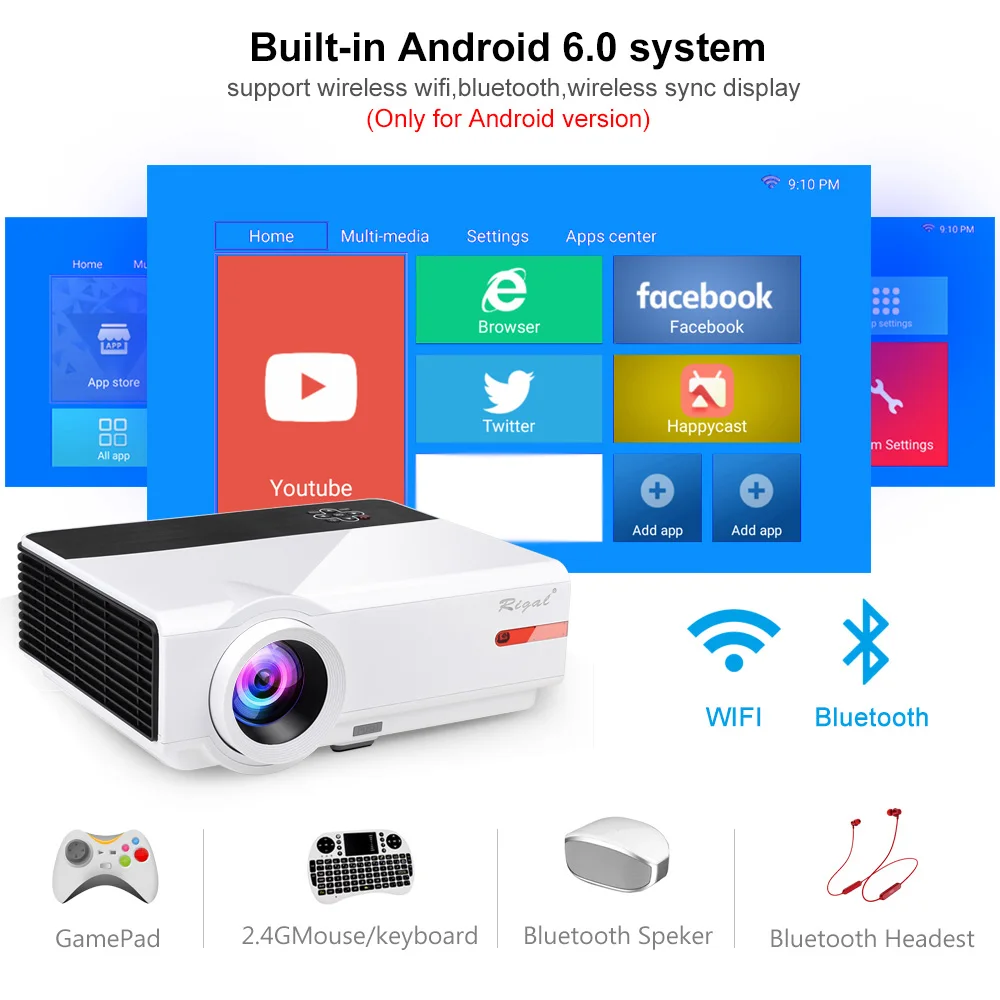 Rigal проектор RD808A 5500 люмен HD проектор светодиодный wifi 6,0 Android 3D проектор RD808 1280*800 lcd HDMI VGA USB tv видео проектор