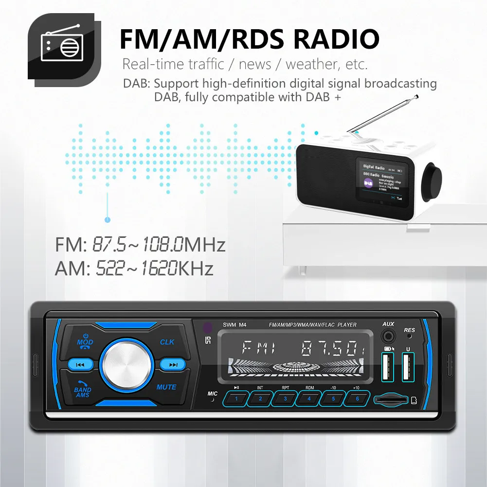 Автомагнитола 12 В 1 DIN 2 USB Bluetooth стерео MP3 плеер цветное освещение FM Aux вход приемник
