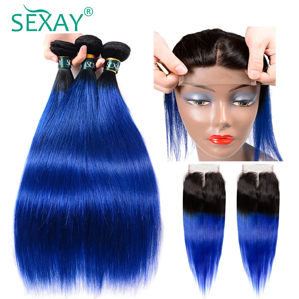 Sexay прямые пряди из бразильских волос с темными корнями предварительно