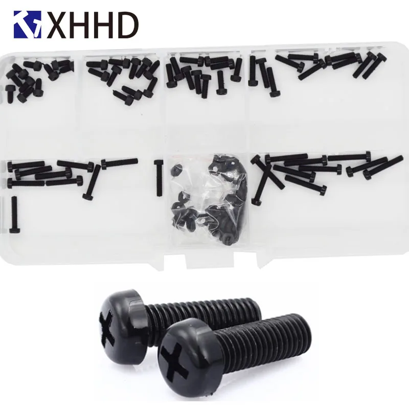 M2 черный нейлоновый круглый Винт с полукруглой головкой пластиковые