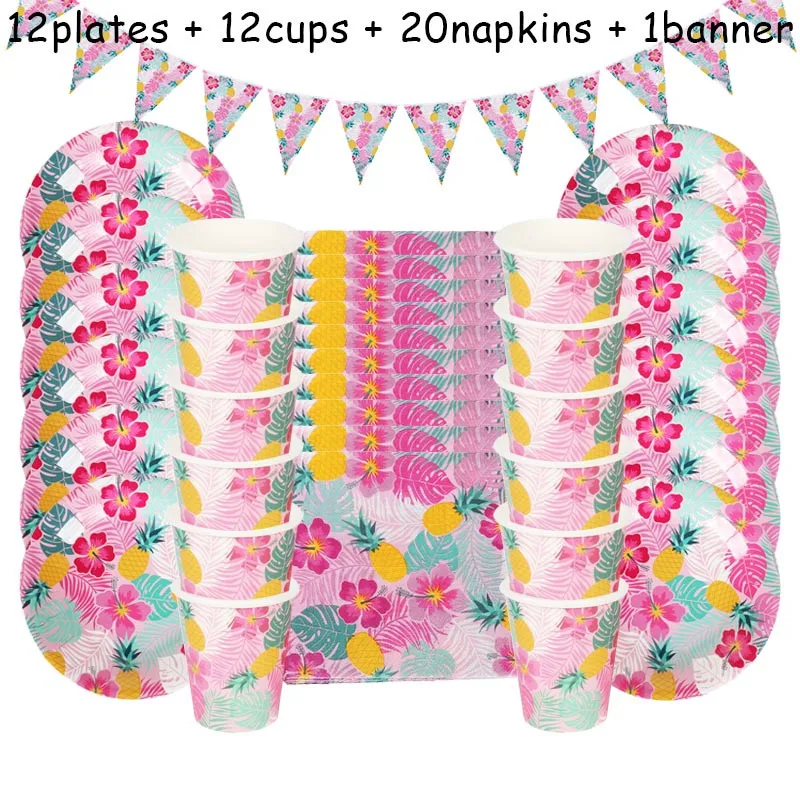 Гавайи вечерние Розовый фламинго посуда воздушный шар в гавайском стиле