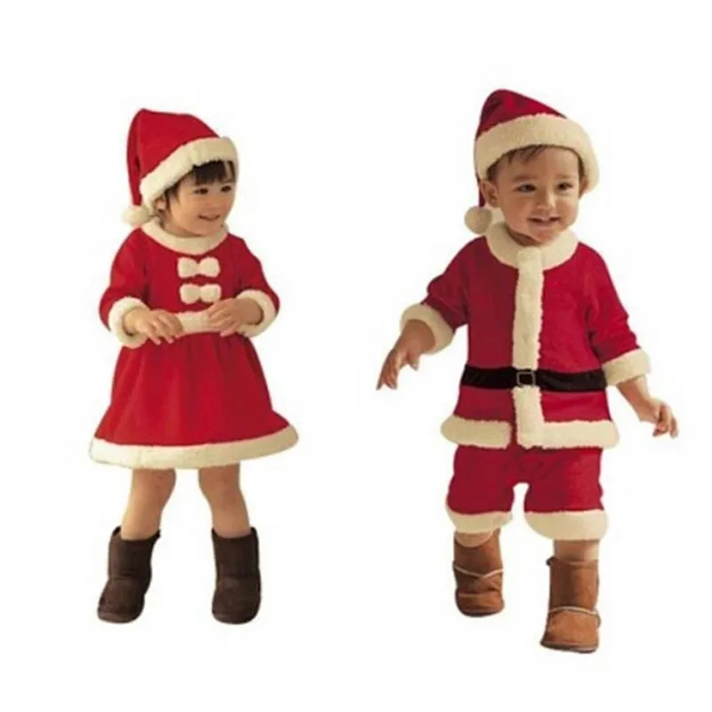 

Kids Child Christmas Cosplay Santa Claus Costume Toddler Infant X-Mas Outfit Gift 2 piece Set Dress Jumpsuit+ Hat For Boys Girls