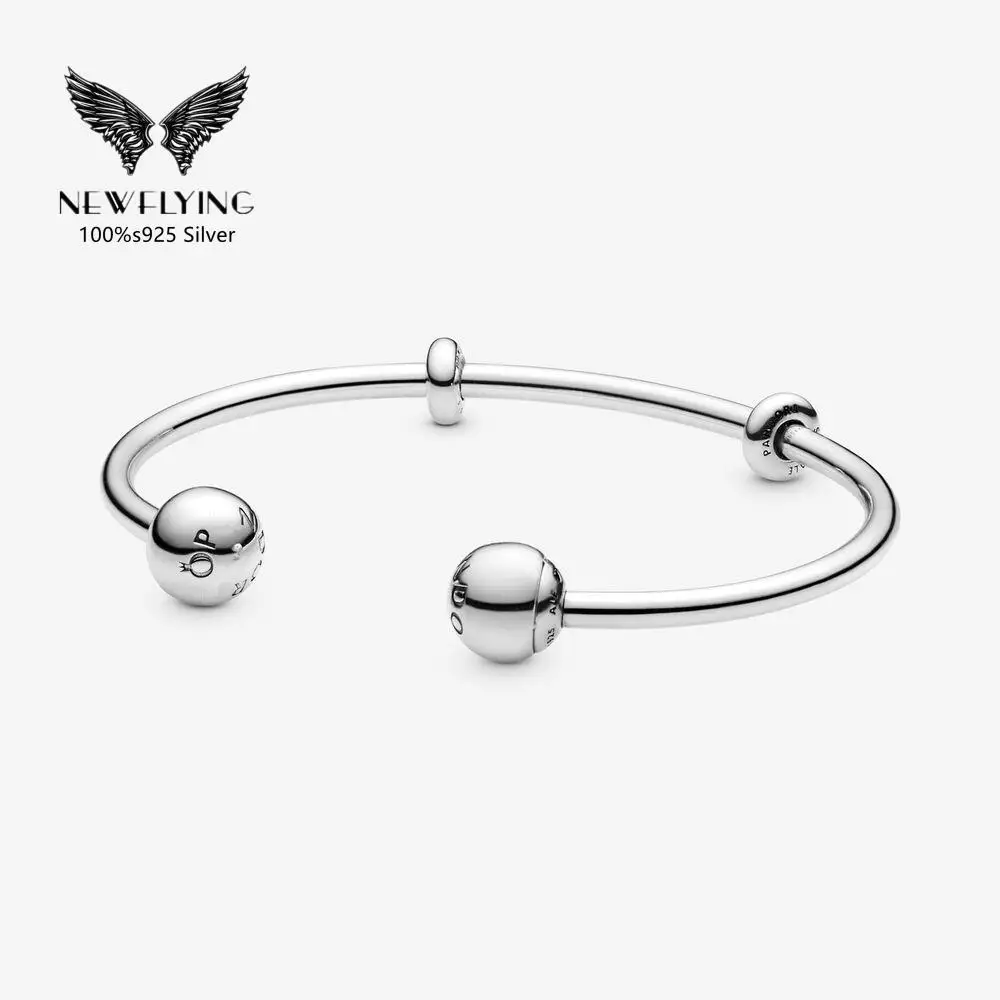 

Rose gold Silver Bangle fit charm bead Diy Jewelry PAN*Moment open bangle S925 silver plated bracelet women jewelry designer