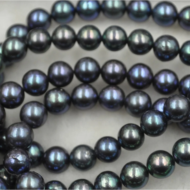 

Genuine Freshwater Pearl AA+ 1 Strand 8.5-9 mm High Quality Round Dark Colourful Black Loose Beads for Handmade DIY Jewlry