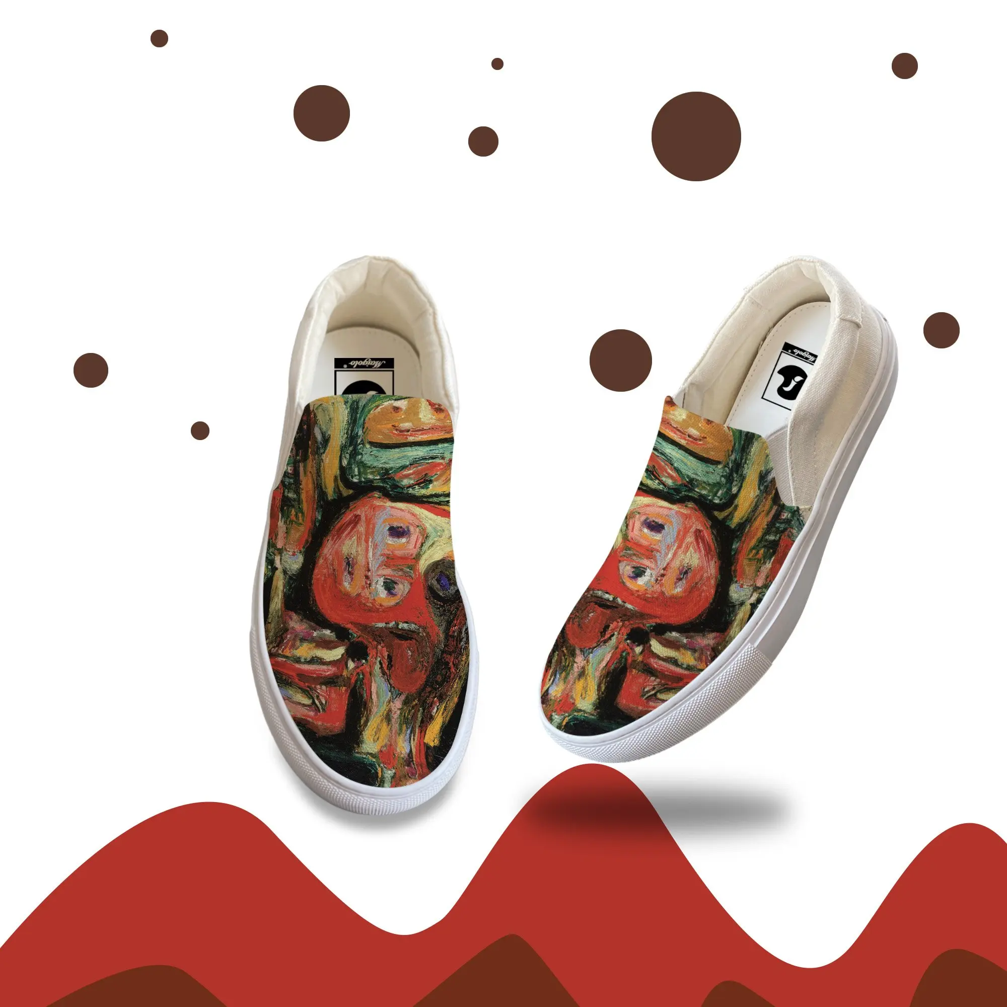 

Women Casual Slip-On Canvas Sneaker Oil Painting Custom Own Shoes Streetwear Rubber Sole Flat Red White New Luxury Shoes