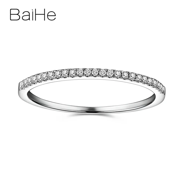 BAIHE твердое 10 к белое золото 0.1CT сертифицированное круглое натуральными бриллиантами ювелирное изделие для женщин юбилейное женское классическое изысканное уникальное кольцо