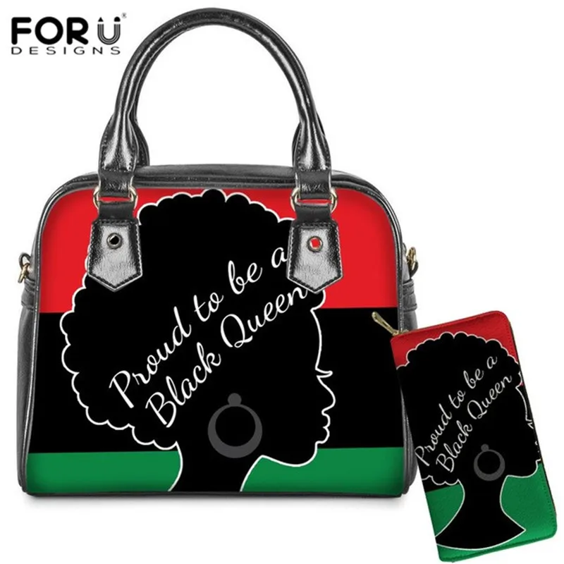 Новые брендовые дизайнерские черные женские сумки через плечо FORUDESIGNS с принтом