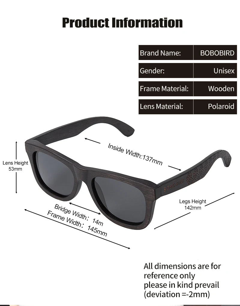 BOBO BIRD Okulary Ebony Wood Солнцезащитные очки поляризованные серые линзы для мужчин и женщин очки с гравировкой дропшиппинг