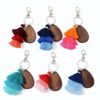 wood pendant keychain for women tassel patchwork keychain for man colorful keychain charms fashion accessories wholesale 2021
