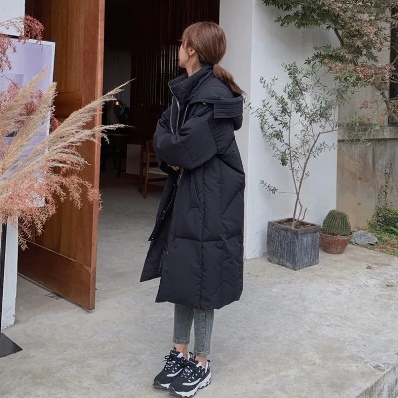 

Зимняя Толстая длинная Парка женская Свободная куртка с хлопковой подкладкой и широкой талией Женская Черная теплая ветровка