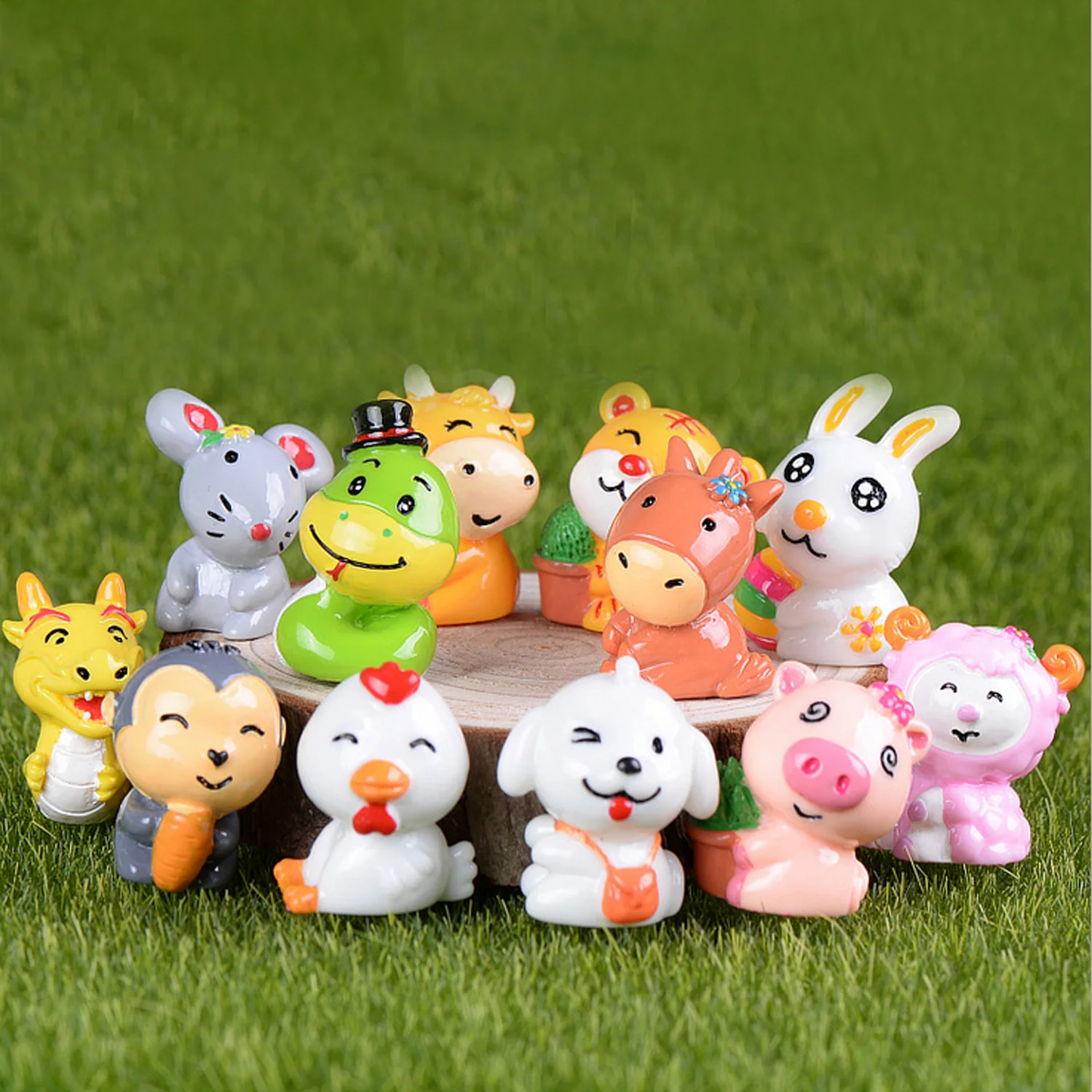 12 шт. милые миниатюрные фигурки китайских зодиаков из смолы куклы миниатюрный
