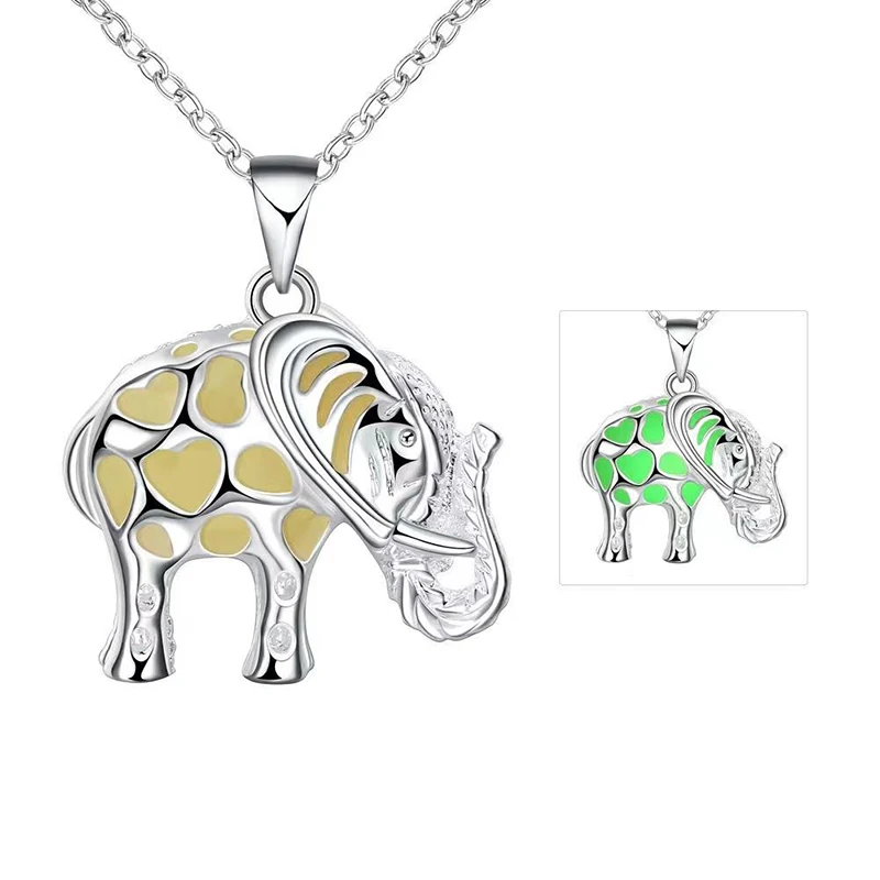 

LY 2021 Fashion Christmas Jewelry High Quality Zircon Sparkling Color Stone Hippopotamus Animal Necklace For Women Girl Children