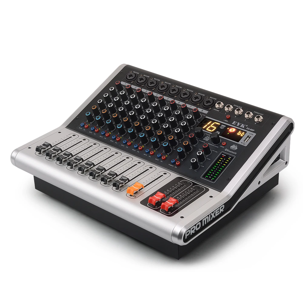 EYK EA80P 8 Каналы микшерный пульт с 2x150 Вт/4 Ом Мощность, профессиональный усилитель мощности Bluetooth запись USB аудио DJ микшер