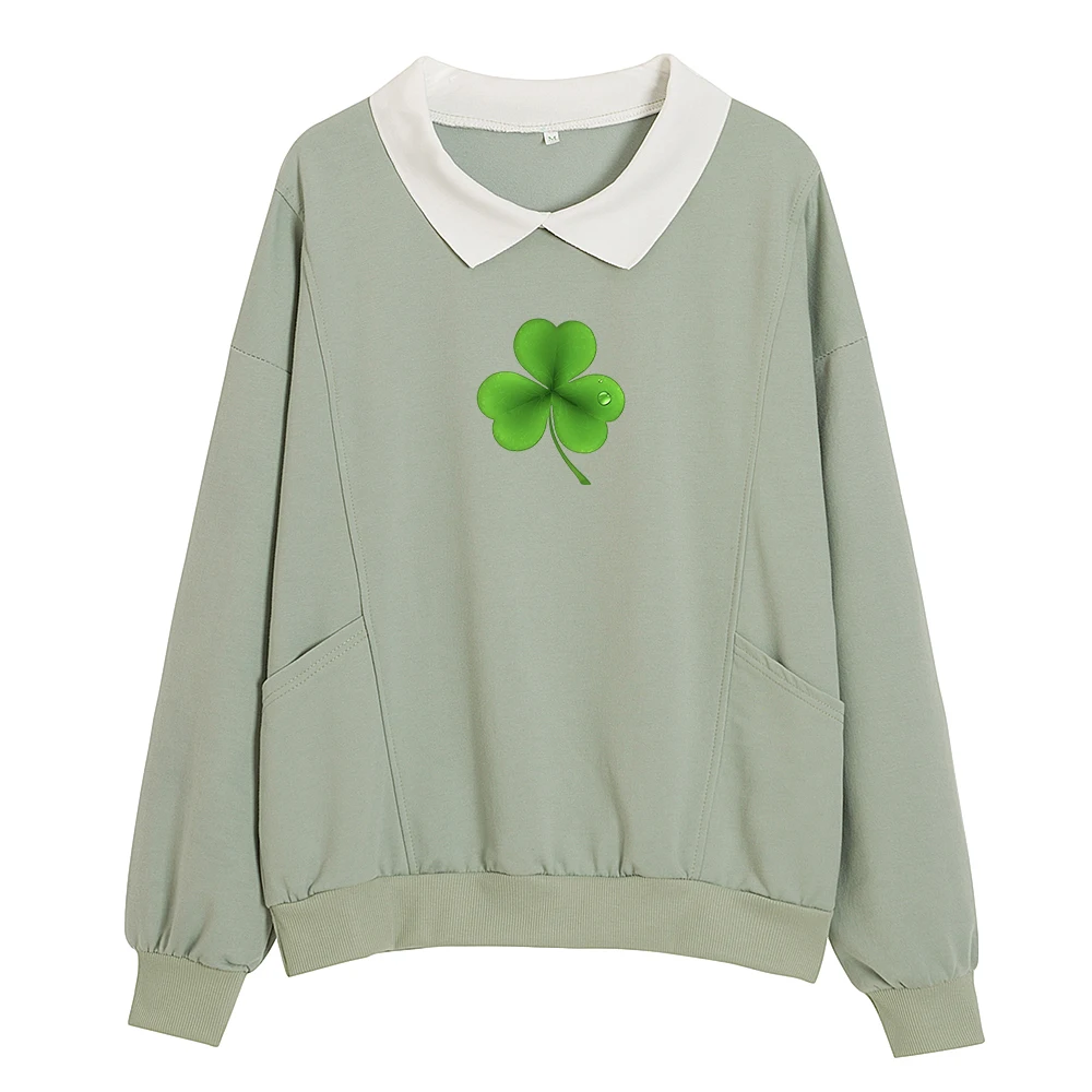 Lucky Color Green Hoodies Cute Sweatshirts for Teens Vintage Streetwear Loose Spring Autunm Cotton Sweetshirt St. Patrick's Day