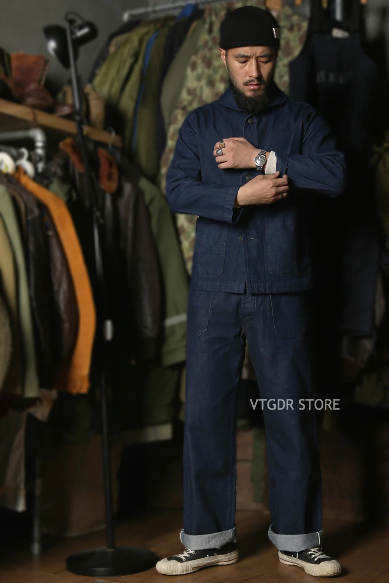 Bronson Repro USN Dungaree джемпер 1922 модель ВИНТАЖНАЯ ДЖИНСОВАЯ шаль воротник куртки для мужчин