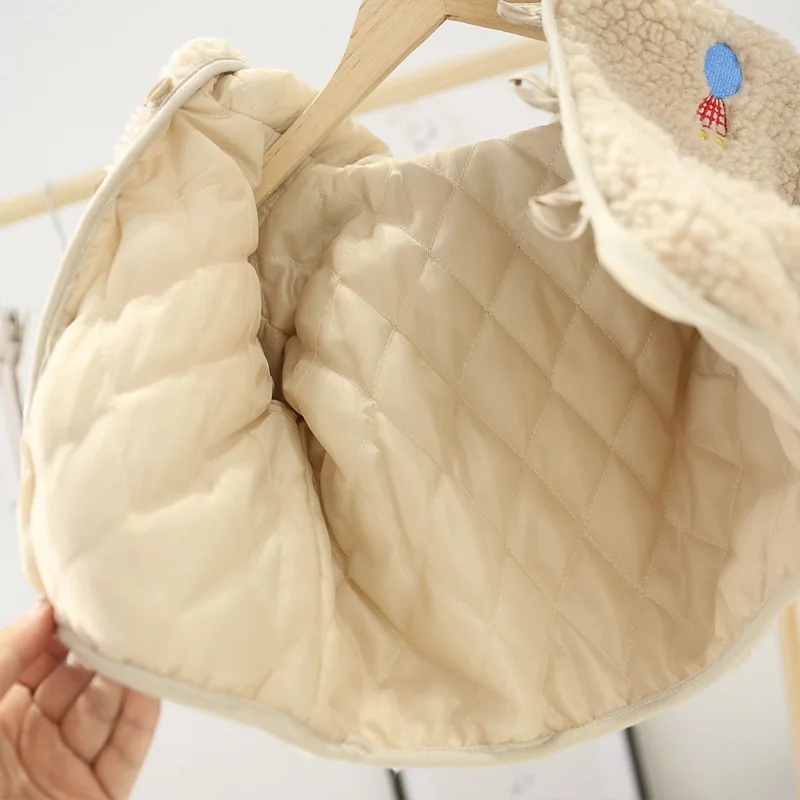 Зимние детские шерстяные куртки с капюшоном и милым рисунком стеганые теплые