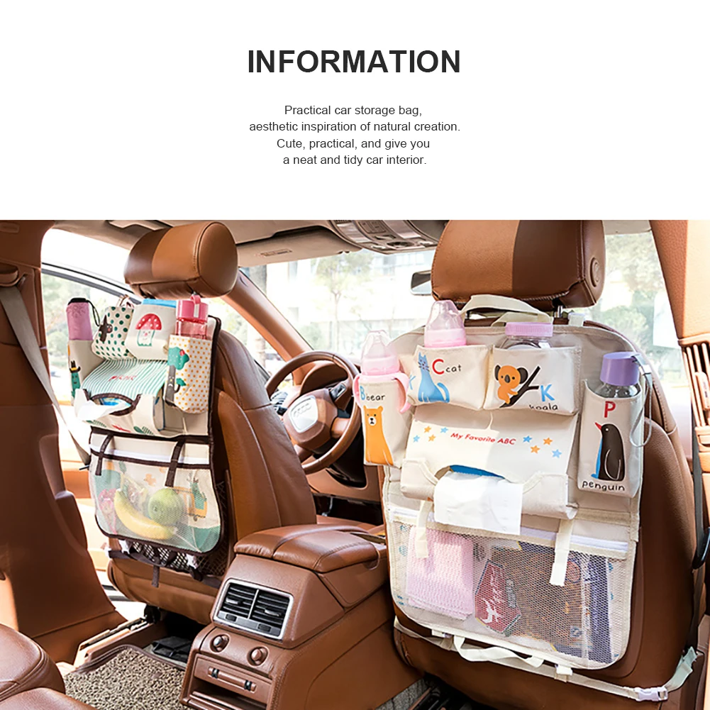 

Auto Back Seat Organizer Cartoon Car Rear Seat Storage Bag Washable Oxford Detachable Seat Back Organizer Interior Accessories