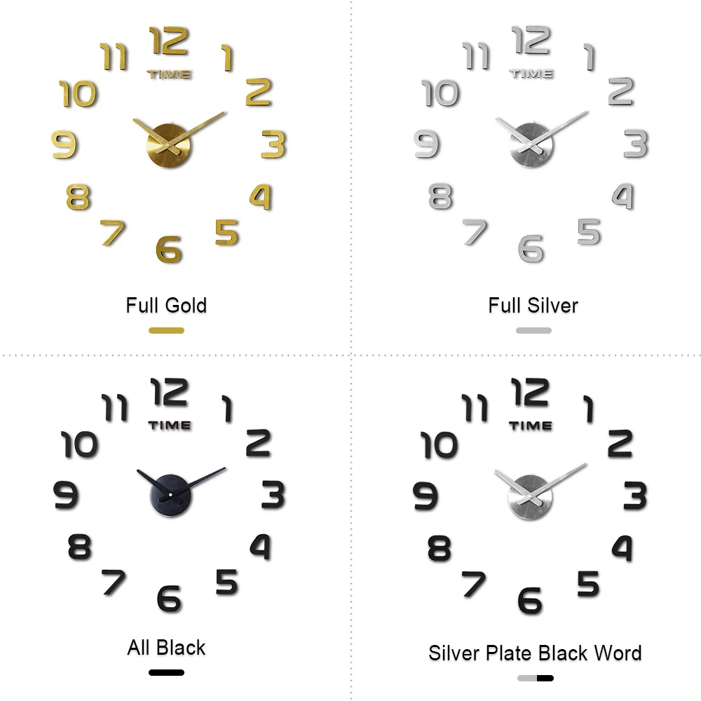 Бескаркасные настенные часы DIY 3D зеркальные большие бесшумные наклейки для