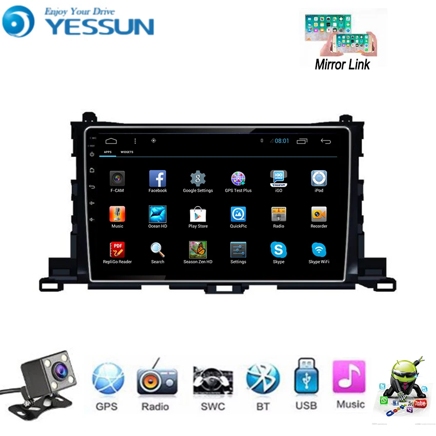Автомобильный мультимедийный плеер YESSUN на Android для Toyota Highlander Kluger XU50 2015 ~ 2018 GPS