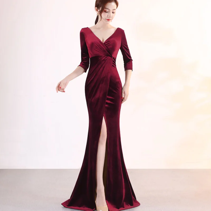 Осенне-зимние Бархатные вечерние платья русалки женское элегантное вечернее