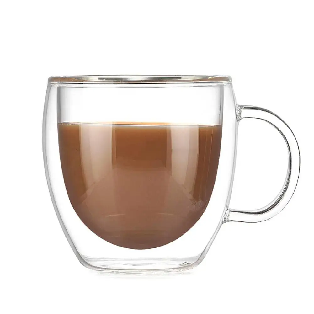

150ml Dual Wall Glass Handle Cup Coffee Beer Milk Heat Cold Resistant Drinkware