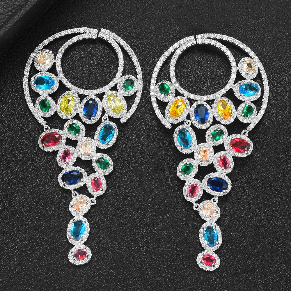 

LARRAURI Luxury Cubic Zirconia Dangle Statement Earrings For Women Girls Ear Jewelry Elegant Women Big Drop Earrings Accessories