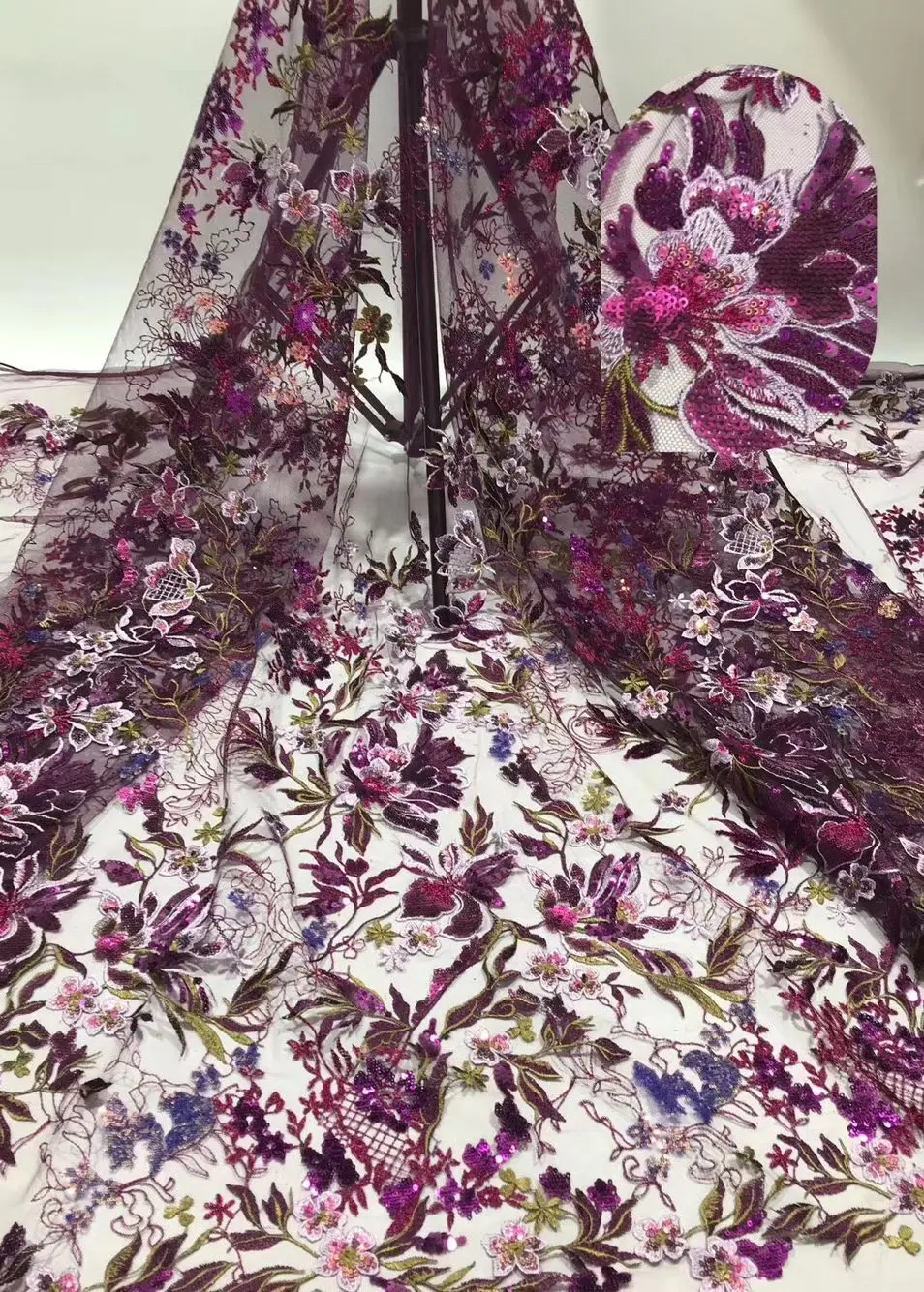 

Nice Flower Embroidery Tulle Lace Fabric French Net Lace Fabric For Evening Dress PAN334(5yards/lot)