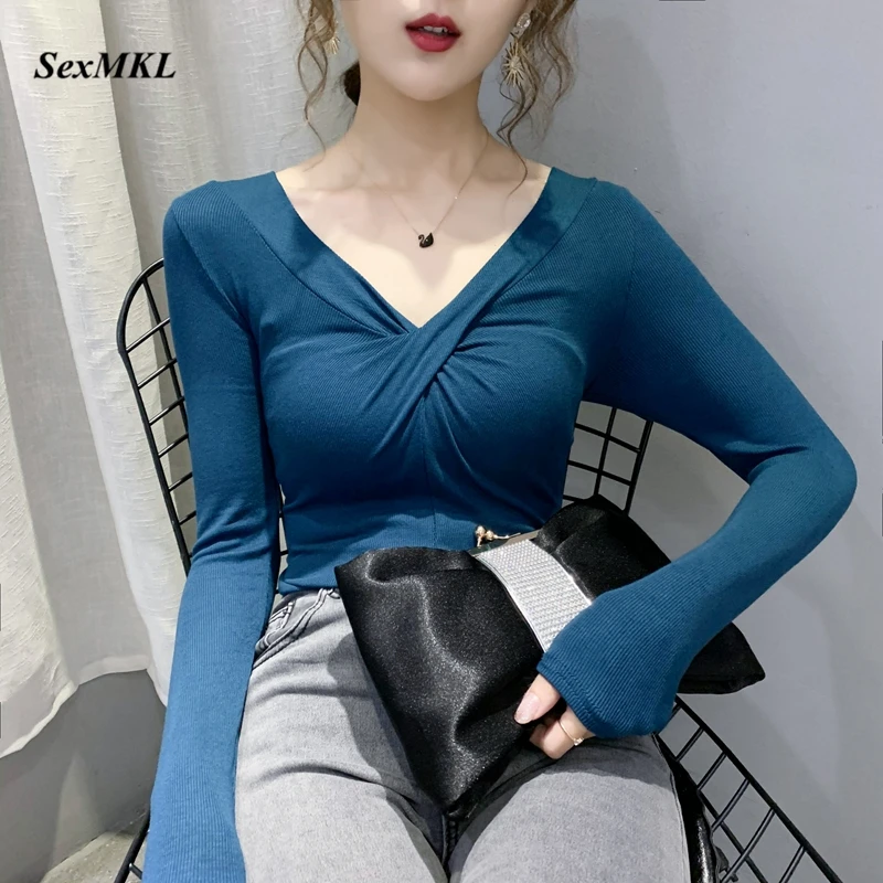 

Женские повседневные футболки S-XXL с длинным рукавом 2020 модные элегантные сексуальные белые черные топы Корейская одежда зимняя Базовая хло...