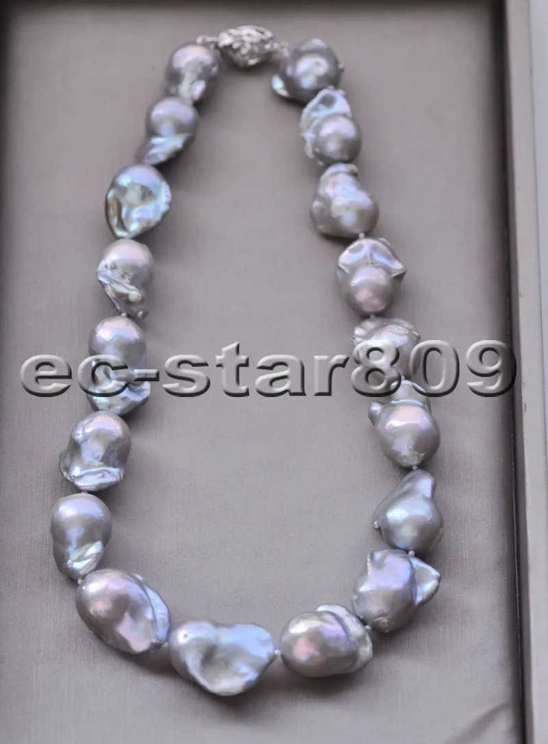 

P6604 17" 28mm Gray BAROQUE KESHI REBORN PEARL Necklace Choker